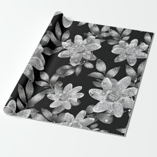 Schwarz-Weiß-FLowered Geschenkpapier