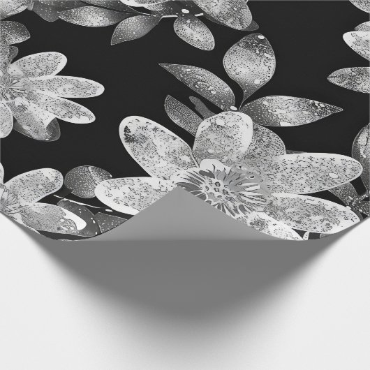 Schwarz-Weiß-FLowered Geschenkpapier (Ecke)
