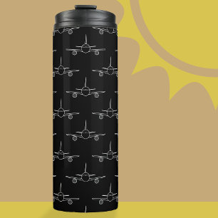 Schwarz-Weiß-Flugzeug-Muster Thermosbecher