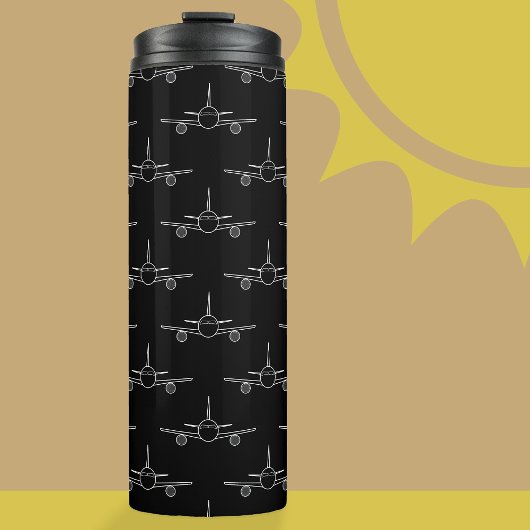 Schwarz-Weiß-Flugzeug-Muster Thermosbecher