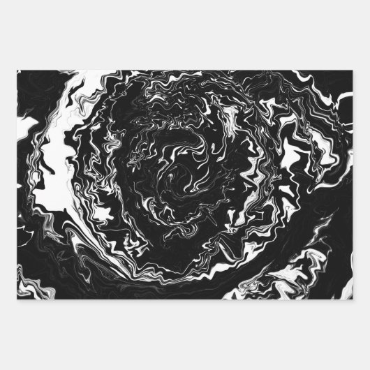 Schwarz-Weiß-Fluid-Kunst Moderne Abstrakt Geschenkpapier Set (Vorderseite 3)