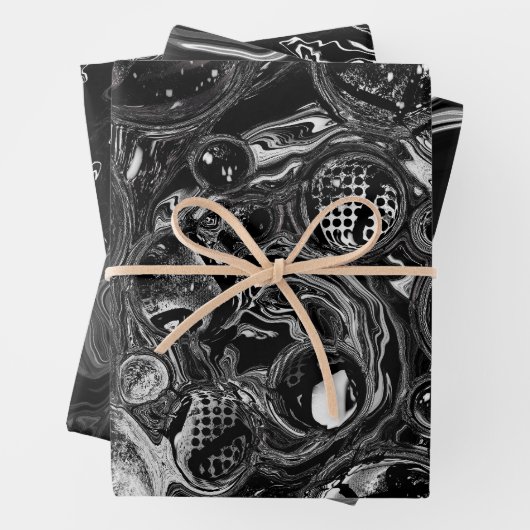 Schwarz-Weiß-Fluid-Kunst Moderne Abstrakt Geschenkpapier Set (Beispiel)