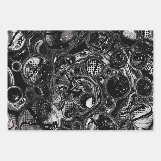 Schwarz-Weiß-Fluid-Kunst Moderne Abstrakt Geschenkpapier Set (Vorderseite)