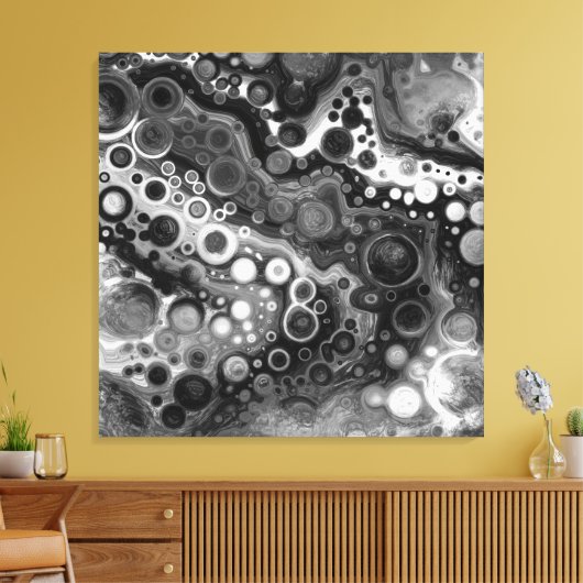 Schwarz-Weiß-Fluid-Kunst Moderne Abstrakt Leinwanddruck (Insitu (Wohnzimmer))