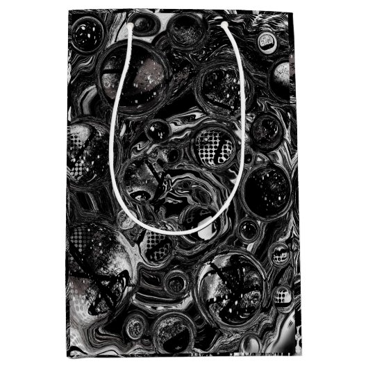 Schwarz-Weiß-Fluid-Kunst Moderne Abstrakt Mittlere Geschenktüte (Vorderseite)
