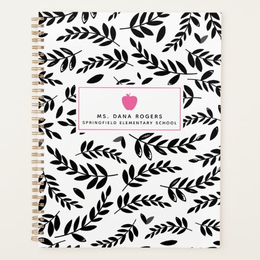 Schwarz + Weiß Folien Pink Apple Lehrer Planner Planer (Vorderseite)