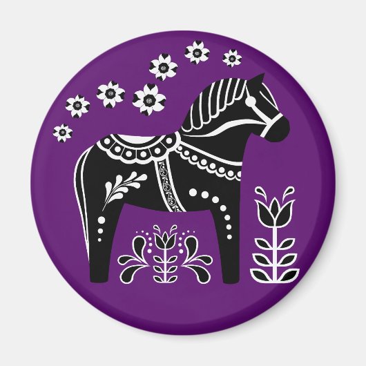 Schwarz/Weiß Folk Dala Pferd/Folk Friesian Magnet (Vorne)