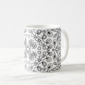 Schwarz-Weiß-Form-Herz-Muster Kaffeetasse (VorderseiteRechts)