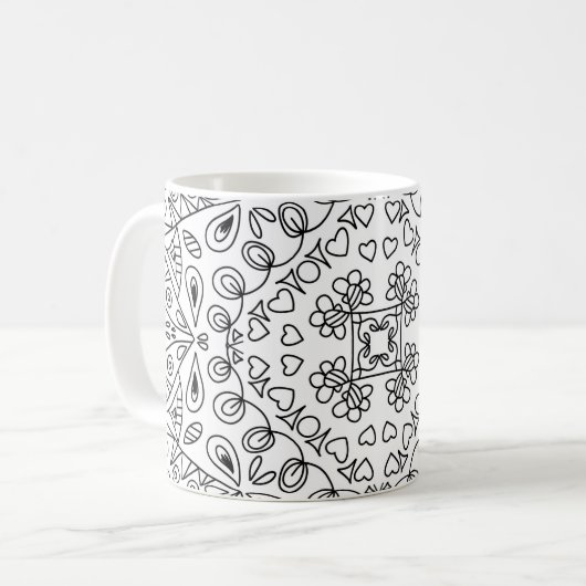 Schwarz-Weiß-Form-Herz-Muster Kaffeetasse (Vorderseite Links)