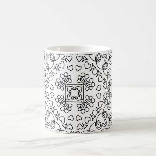 Schwarz-Weiß-Form-Herz-Muster Kaffeetasse (Mittel)