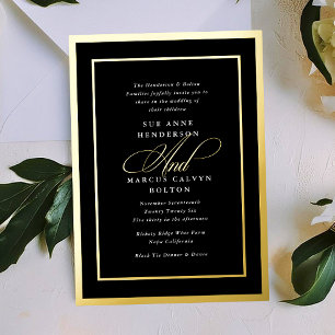 Schwarz-Weiß-Formal-Kalligrafie-Hochzeit Gold Folieneinladung