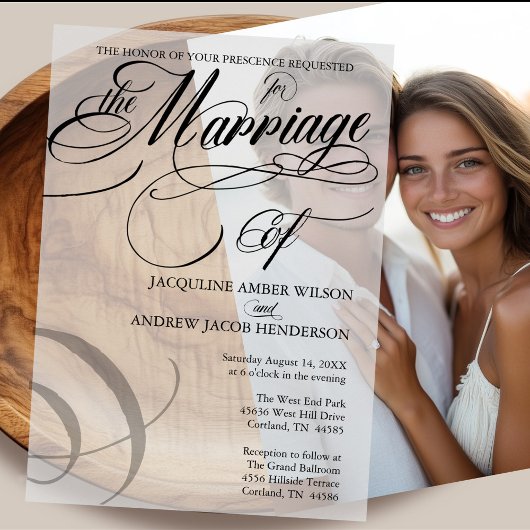 Schwarz-Weiß-Formelle, elegante Script-Typografie Pergament Einladungen