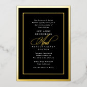 Schwarz-Weiß-Formkalligrafie-Hochzeit Gold Folieneinladung (Vorderseite)