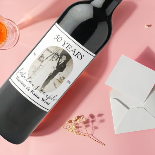 Schwarz-Weiß-Foto 50. Jubiläum Hochzeit Weinetikett