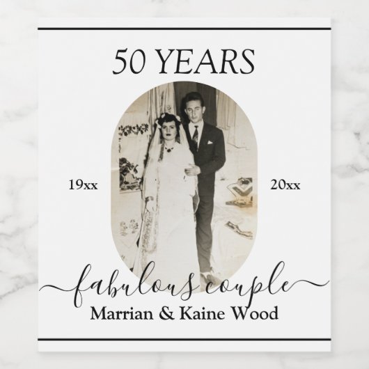 Schwarz-Weiß-Foto 50. Jubiläum Hochzeit Weinetikett (Einzelnes Label)