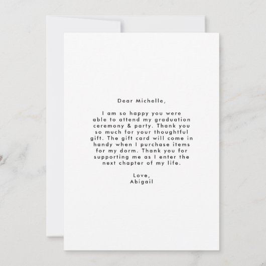 Schwarz-Weiß-Foto-Abschluss mit Offset-Arch Dankeskarte (Rückseite)