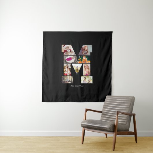 Schwarz-weiß-Foto-Collage mit Buchstabe M Wandteppich (Beispiel)