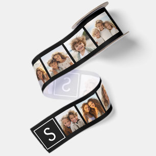 Schwarz-Weiß-Foto-Collage mit individuellem Monogr Satinband