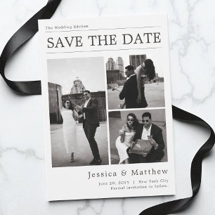 Schwarz-Weiß-Foto-Collage-Zeitungs-Hochzeit Save The Date