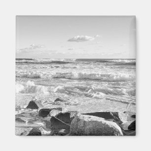 Schwarz-Weiß-Foto der Atlantischen Ozeanwellen Magnet