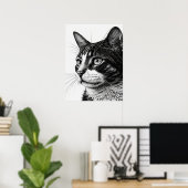 Schwarz-Weiß-Foto der Katze Poster (Heimbüro)