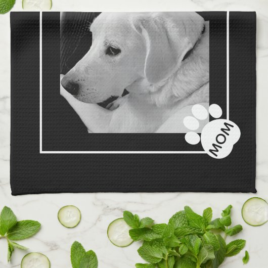 Schwarz-Weiß-Foto der Mama Niedlicher Hunde Geschirrtuch (Gefaltet)