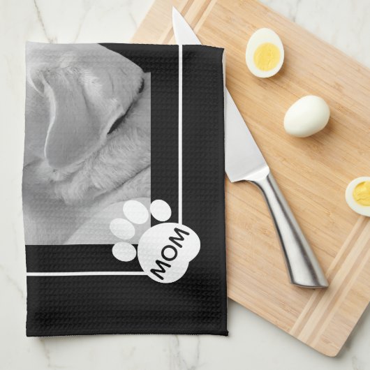 Schwarz-Weiß-Foto der Mama Niedlicher Hunde Geschirrtuch (Viertel Falte)