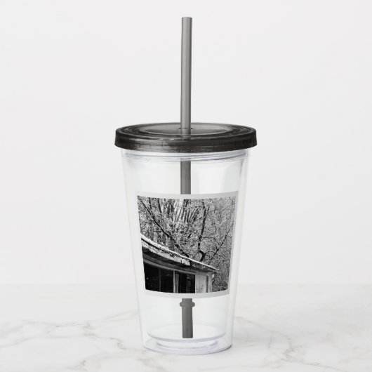 Schwarz-Weiß-Foto der rustikalen Winterlandschaft Acryltrinkbecher (Vorderseite)