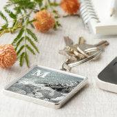 Schwarz-Weiß-Foto einer Felsenküste Schlüsselanhänger (Seite)