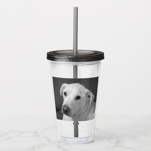 Schwarz-Weiß-Foto eines wunderschönen, seelenvolle Acryltrinkbecher (Vorderseite)