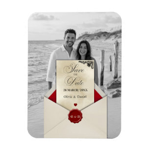 Schwarz-Weiß-Foto Elfenbein-Monogramm Save-the-Dat Magnet
