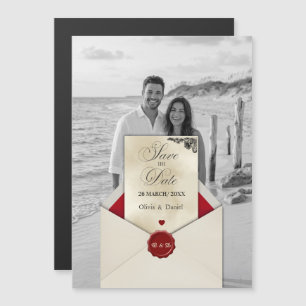 Schwarz-Weiß-Foto Elfenbein-Monogramm Save-the-Dat Magneteinladung