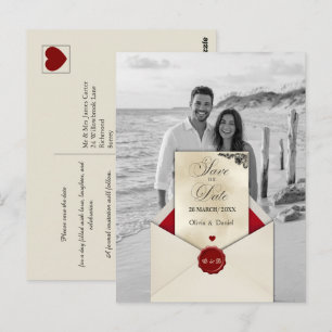Schwarz-Weiß-Foto Elfenbein-Monogramm Save-the-Dat Postkarte