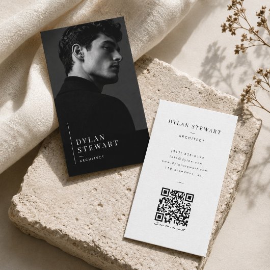 Schwarz-Weiß-Foto-Geschäftskarte mit QR-Code Visitenkarte