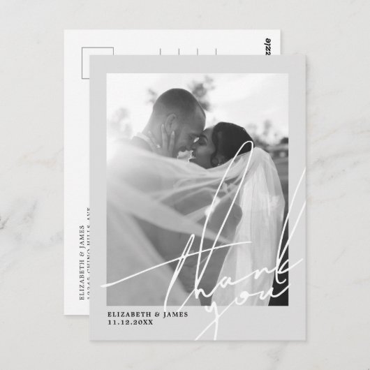 Schwarz-Weiß-Foto Hochzeit Danke Postkarte (Vorne/Hinten)