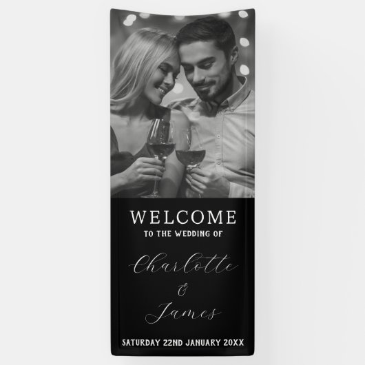 Schwarz-Weiß-Foto Hochzeit im Freien Willkommen Banner (Vertikal)