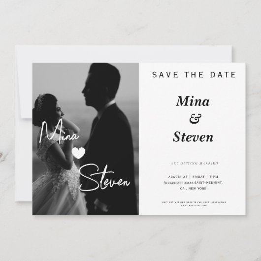 Schwarz-Weiß-Foto Hochzeit Save The Date (Vorderseite)