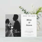 Schwarz-Weiß-Foto Hochzeit Save The Date (Stehend Vorderseite)