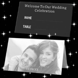 Schwarz-Weiß-Foto Hochzeitsname Platzkarte