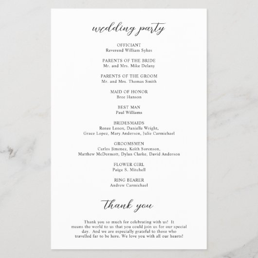 Schwarz-Weiß-Foto-Hochzeitsprogramm Flyer (Hinten)