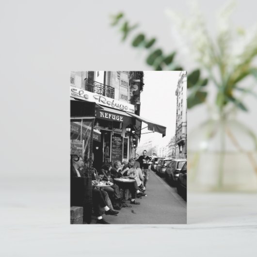 Schwarz-Weiß-Foto Le Refuge Café in Paris Postkarte (Stehend Vorderseite)