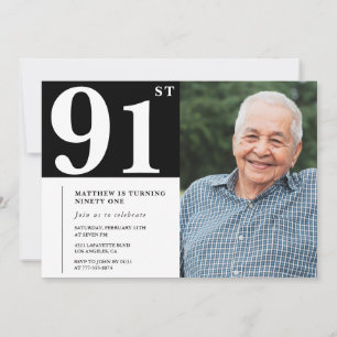 Schwarz-Weiß-Foto Männer - Einladung zum 91. Gebur