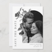 Schwarz-Weiß-Foto mit Blumenspielzeug Save The Date (Vorderseite)