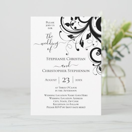 Schwarz-Weiß-Foto mit festem Swirt auf der Rücksei Einladung (Stehend Vorderseite)