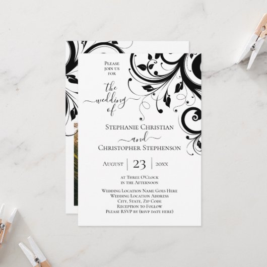 Schwarz-Weiß-Foto mit festem Swirt auf der Rücksei Einladung (Vorderseite/Rückseite Beispiel)