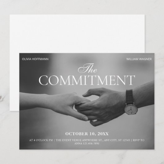 Schwarz-Weiß-Foto mit Handverpflichtung Einladung (Vorne/Hinten)
