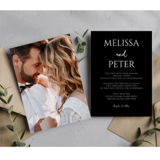 Schwarz-Weiß-Foto Moderne Eleganz Hochzeit Einladung