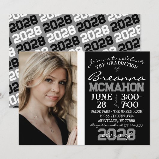Schwarz-Weiß-Foto Moderner Abschluss Einladung (Vorne/Hinten)
