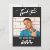 Schwarz-Weiß-Foto Moderner Schulabschluss Dankeskarte (Vorderseite)