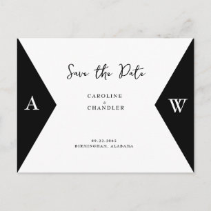 Schwarz-Weiß-Foto-Monogramm-Hochzeit Save the Date Postkarte